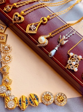 项链Vintage莲娜丽姿系古着孤品重工彩宝耳夹售出换耳夹气质