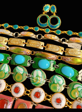 Limoges法国利摩日琉璃珐琅釉彩色vintage浇筑手串首饰饰品手链女