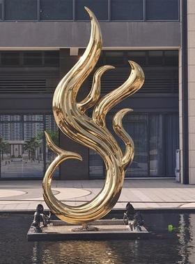 创意不锈钢金属电镀钛金凤凰雕塑摆件玄关售楼处广场酒店水池景观