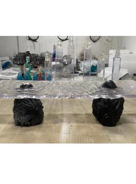 酒店前台透明树脂休闲吧台椅子摆件创意水晶玻璃艺术品凳子雕塑