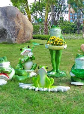 户外仿真青蛙雕塑花园林景观庭院装饰卡通创意玻璃钢青蛙花盆摆件