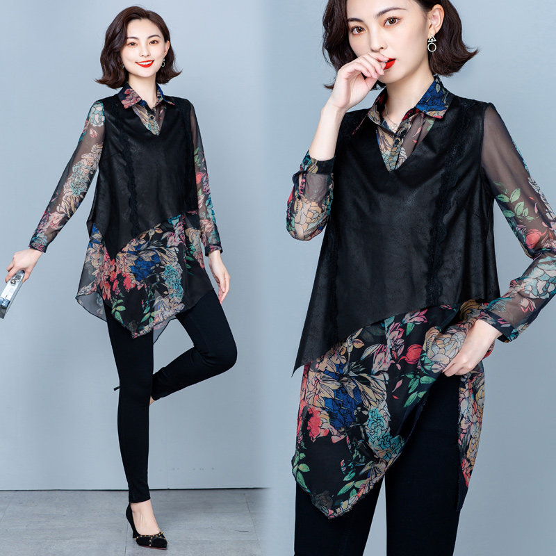 衬衫女2022春装新款复古印花 乔凝衬衫