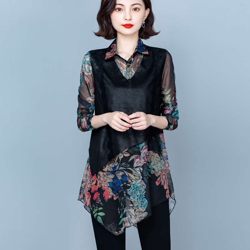 衬衫女2022春装新款复古印花 乔凝衬衫