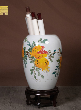 手绘书画缸陶瓷摆件景德镇花瓶