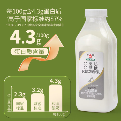 和润0脂肪0蔗糖酸奶 无蔗糖脱脂低温酸奶 风味儿童酸牛奶880g - 图2