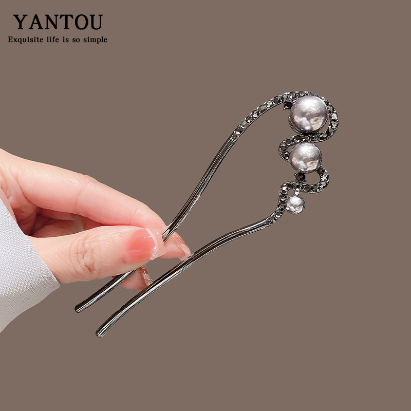 u型珍珠发钗女2024新款后脑勺盘发簪子古风高级感发夹新中式头饰 - 图2