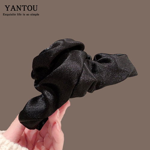 高级缎面大号发抓夹轻奢褶皱后脑勺夹子鲨鱼夹2024新款女发卡头饰 - 图0