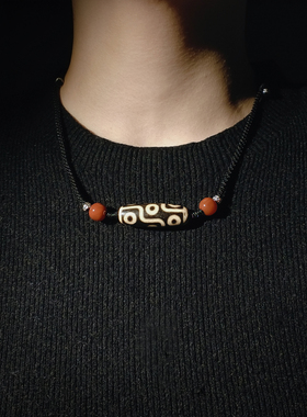 默生文玩九眼天珠项链编绳横穿