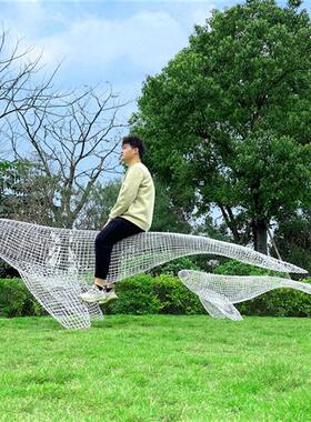 户外不锈钢镂空鲸鱼摆件园林景观公园草坪装饰海豚发光动物大雕塑