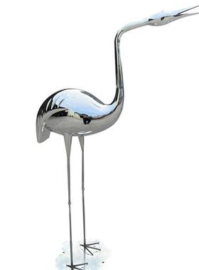 现货售楼处水池庭院装饰不锈钢仙鹤雕塑镜面火烈鸟白鹭玻璃钢摆件