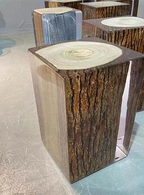 茶室铂晶透明茶墩水晶木墩坐墩坐凳边几软装工艺品家居家具定制