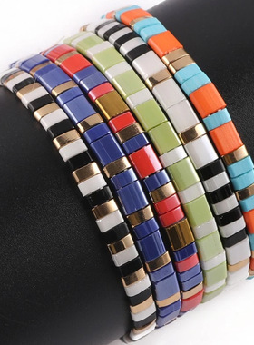 Macaron electroplated double hole glass bead necklace bracel