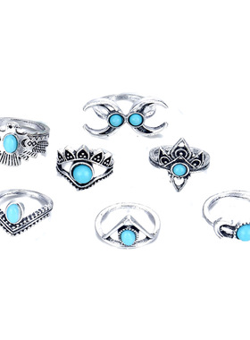 Turquoise Crescent Owl 11-piece resin ring set
