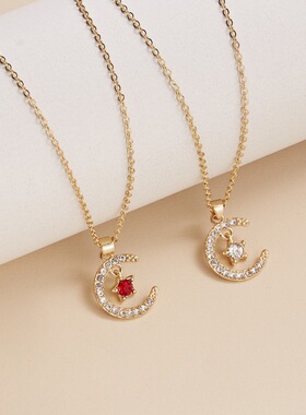 Fashion Personality Birthstone Moon Star Crystal Pendant