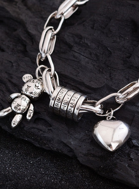 Love pendant graffiti teddy bear retro bracelet