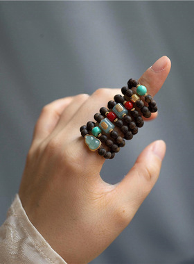 Original handmade natural Qinan agarwood millet bead ring ja