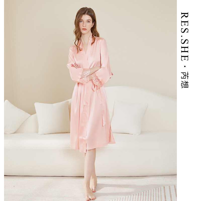 芮想春季轻性感浴袍花瓣粉高级感晨袍睡衣女长袖睡袍,淘宝优惠券,粉丝福利购,淘宝优惠卷