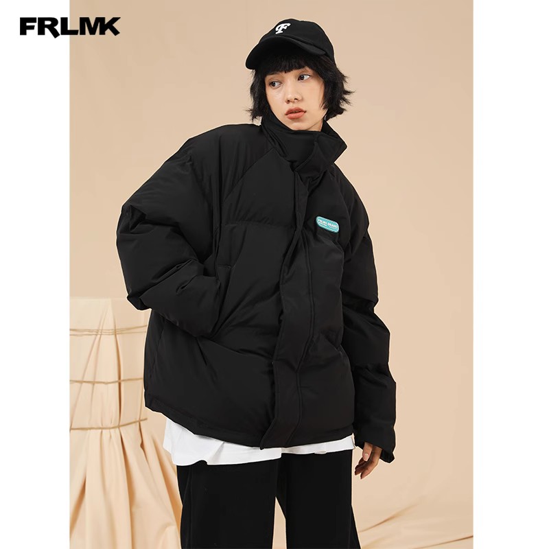 FRLMK/弗然克/国潮牌冬季嘻哈情侣ins基础短款高领宽松棉服面包服-图3