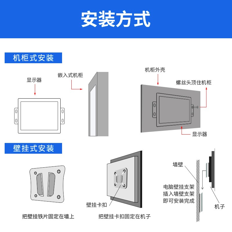 11.6/14/17.3/19寸工业显示器机柜机架监控触摸显示屏HDMI嵌入式-图2