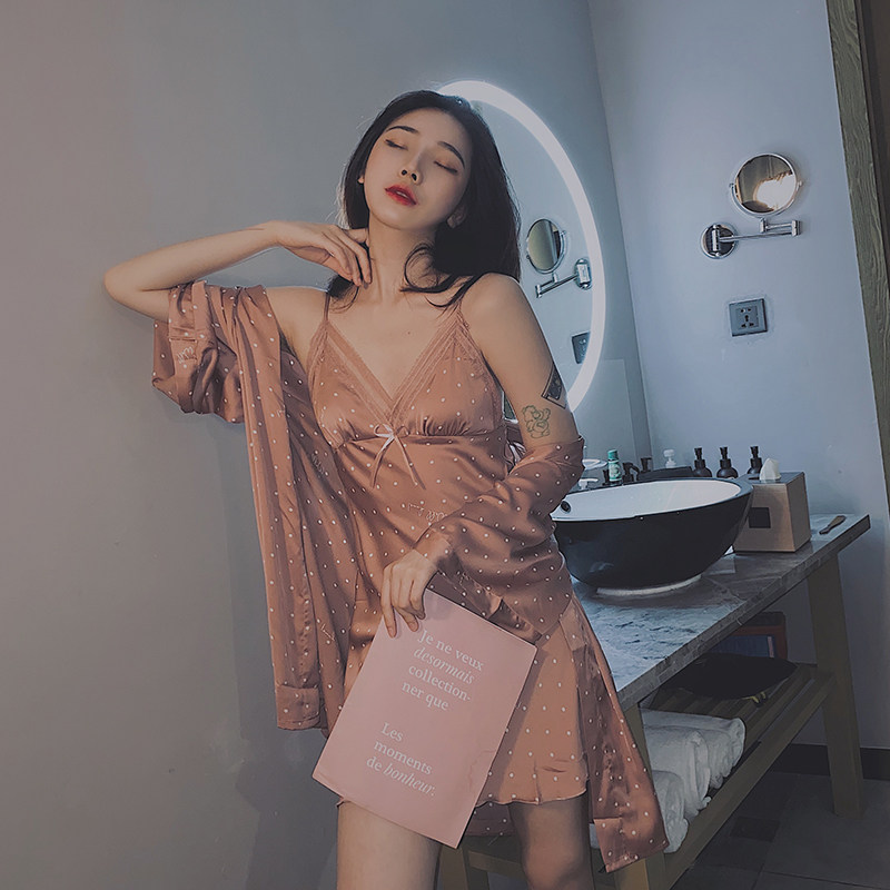 宅鹿鹿冰丝夏薄款带胸垫外穿睡裙 宅鹿鹿睡袍/浴袍