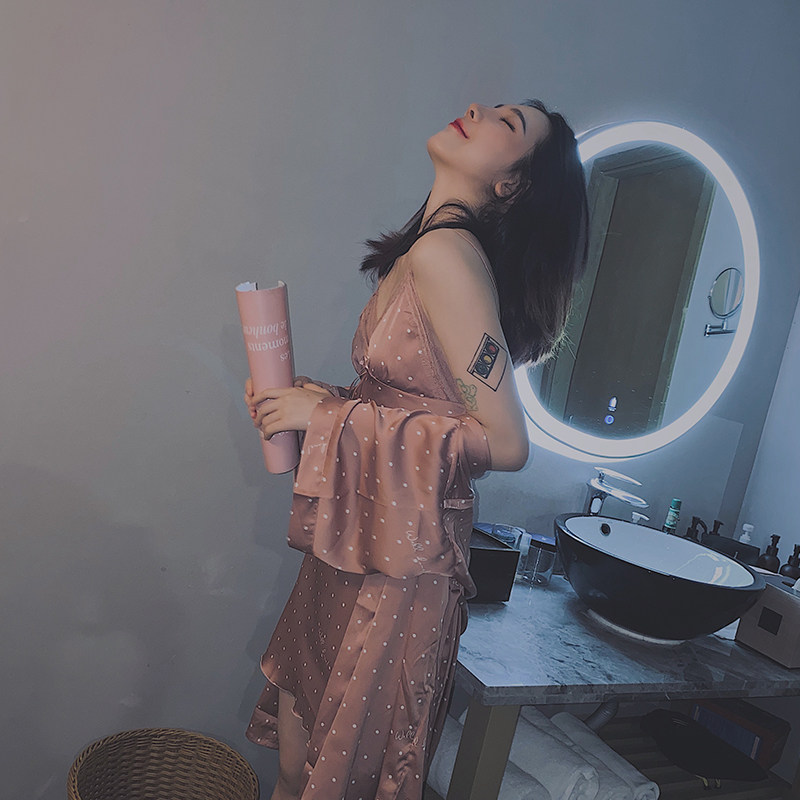 宅鹿鹿冰丝夏薄款带胸垫外穿睡裙 宅鹿鹿睡袍/浴袍