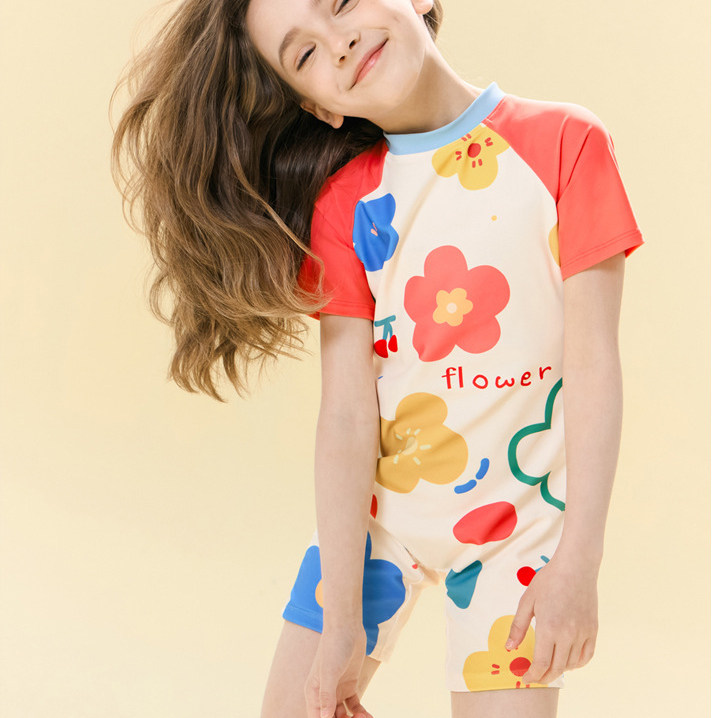 AMLLIVE儿童泳衣短袖连体保守可爱甜美女童游泳装,淘宝优惠券,粉丝福利购,淘宝优惠卷