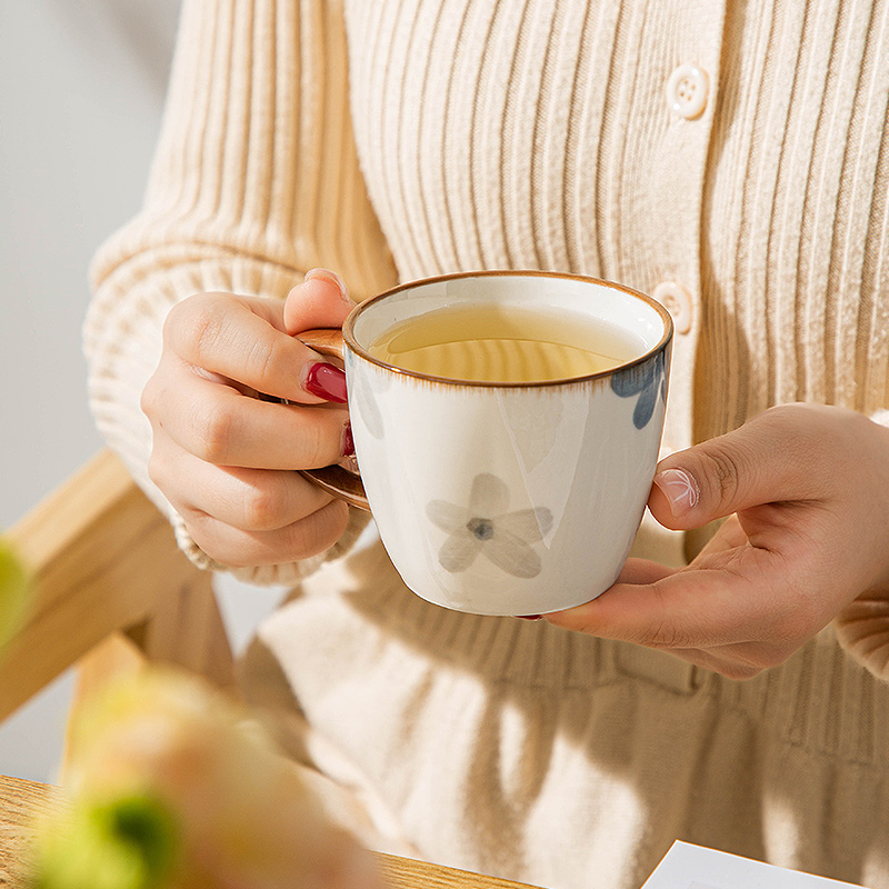 日式小茶杯带把杯主人杯待客茶碗直把家用耳把杯功夫茶具防烫品茗