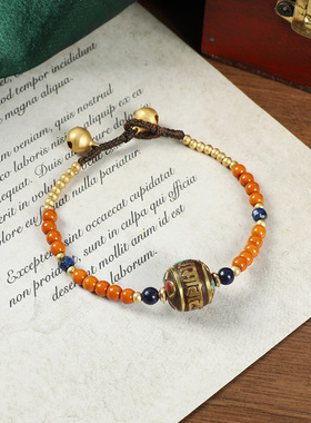 原创设计尼泊尔藏式编织手链古韵民族风个性铃铛手绳西藏族手串女