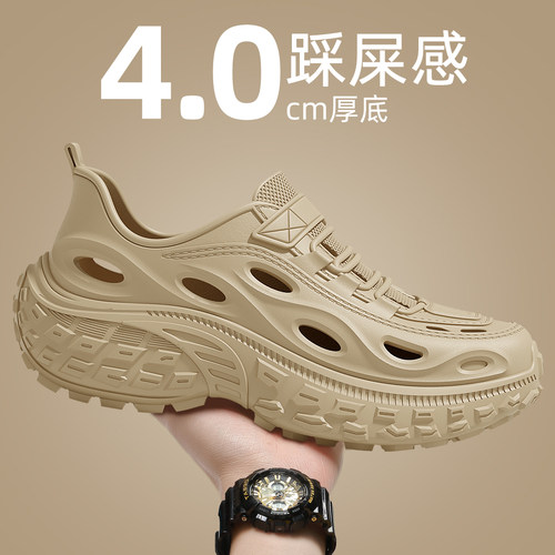 凉鞋男款夏季2026新款户外穿防滑防臭开车运动透气包头男士洞洞鞋 - 图1