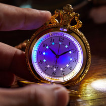 Gold Train Locomotive Engine Noctilucent Quartz Pocket Watch