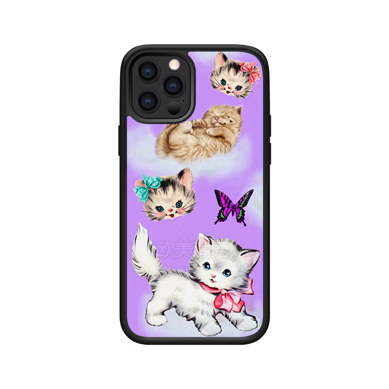iPhone12欧美ins风手机壳8plus紫色猫咪扑蝶xrs适用苹果11promax【2018】