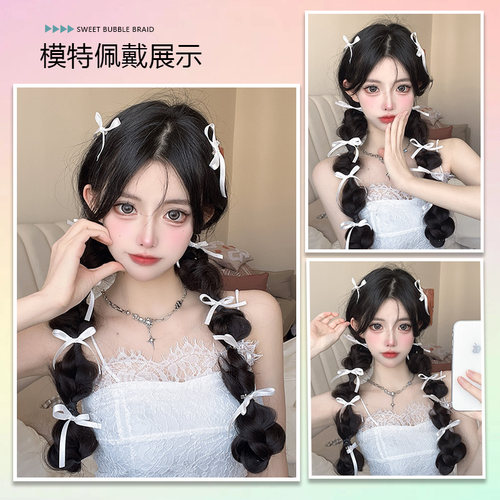 假发辫子马尾女麻花辫自然仿真发丝双马尾泡泡辫绑带拳击假辫子 - 图3