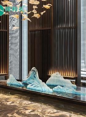 新中式艺术雕塑摆设店大堂别墅会所大型组合落地透明树脂假山摆件