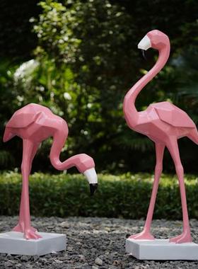 户外块面火烈鸟摆件玻璃钢园林景观雕塑庭院商场水景动物美陈装饰