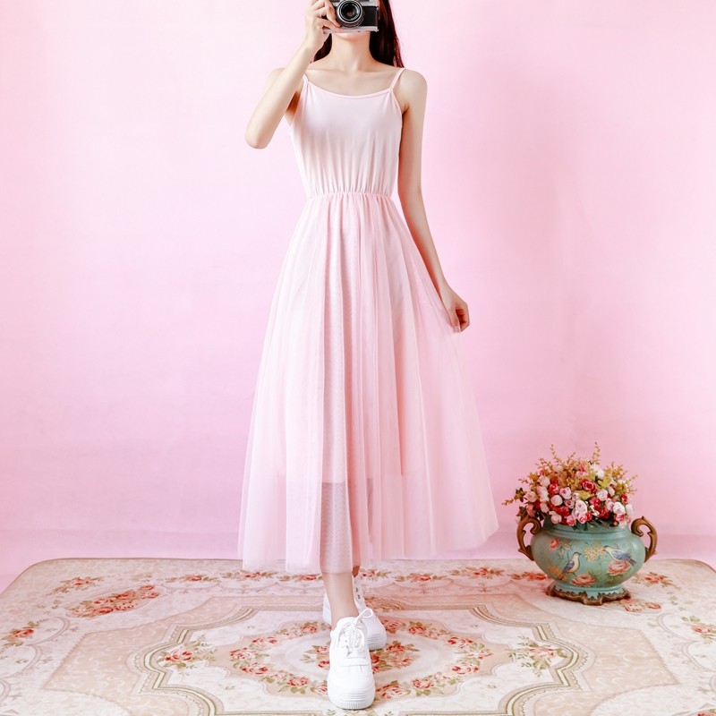 背心长款内搭网纱拼接仙女连衣裙 至妍连衣裙