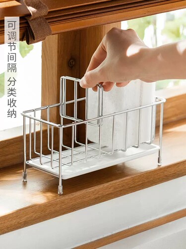 懒地厨房海绵沥水置物架不锈钢免打孔水槽洗洁精收纳架子 - 图0