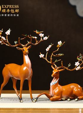 招财铜鹿摆件客厅玄关装饰品