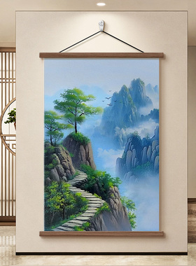 背有靠山绿色玄关走廊挂画