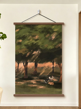 ins风客厅装饰画玄关风景卷轴画