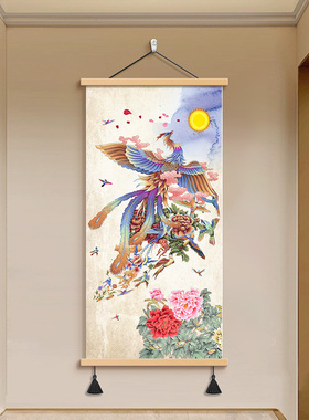 中式百鸟朝凤玄关挂画