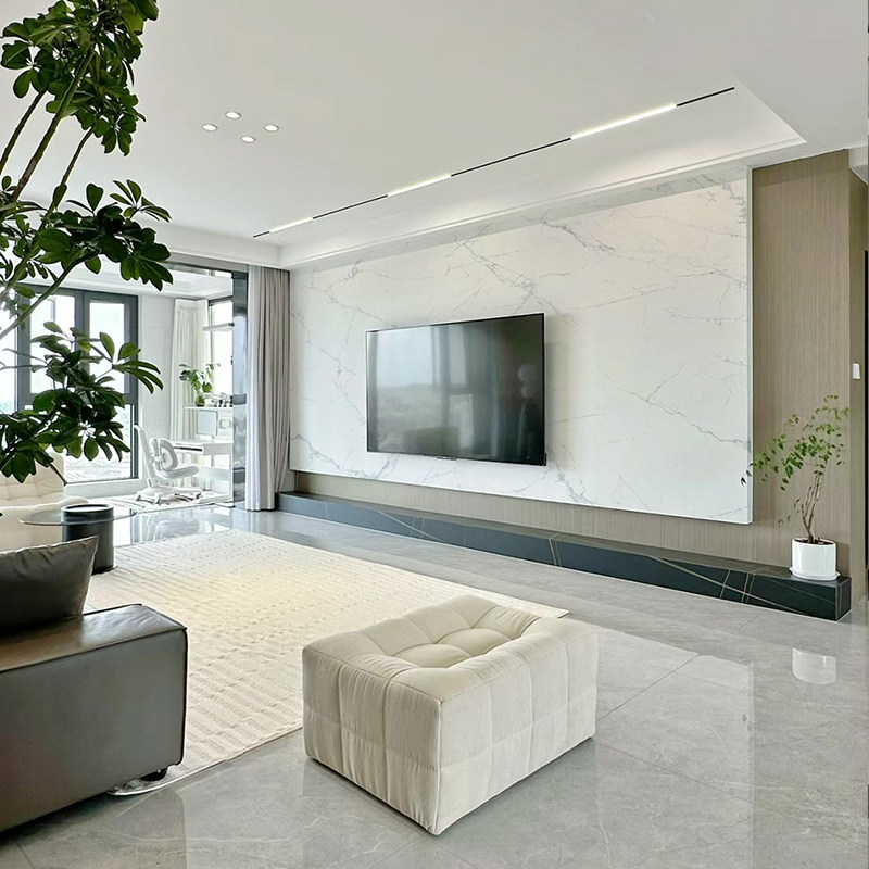 侘寂风悬空素色哑光岩板电视背景墙客厅轻奢简约2025网红款影视墙,淘宝优惠券,粉丝福利购,淘宝优惠卷