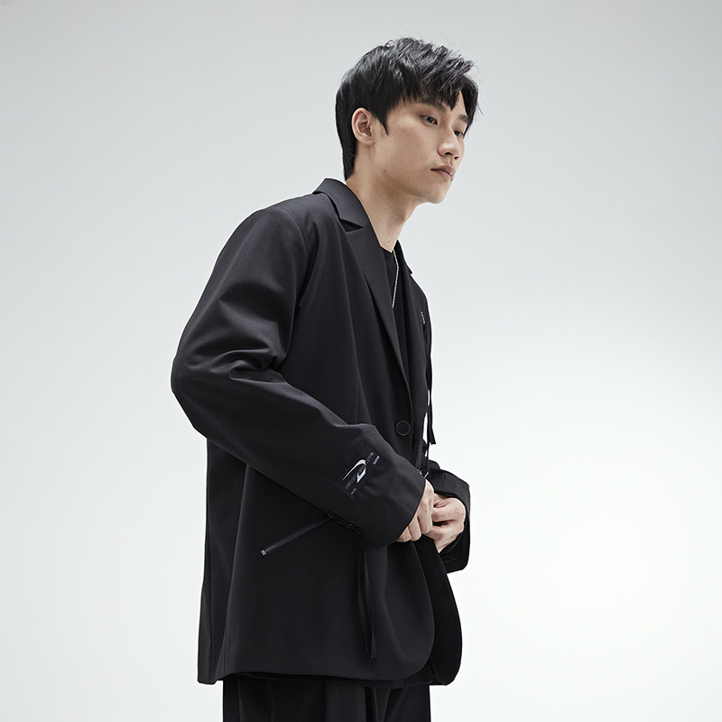 DIMC拉链飘带通勤西服上衣 潮流垫肩秋季休闲黑色宽松男女西装外,淘宝优惠券,粉丝福利购,淘宝优惠卷