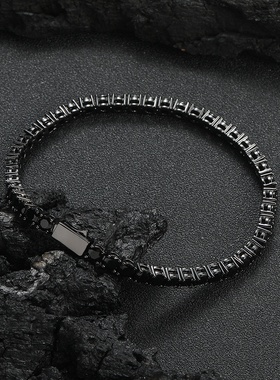 欧美嘻哈饰品 弹簧扣黑色网球手链4mm铜镶锆石黑色网球链跨境新爆