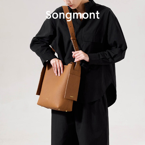 Songmont山下有松挂耳托特系列中号头层牛皮慵懒通勤单肩斜挎包_虎窝淘
