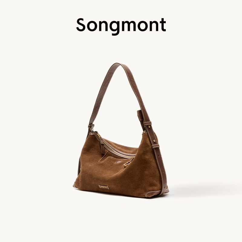 Songmont山下有松循迹系列浅行hobo棕色腋下手提挎包通勤饺子包女