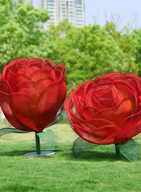 户外不锈钢镂空发光花朵雕塑铁艺莲花公园售楼部园林景观装饰摆件