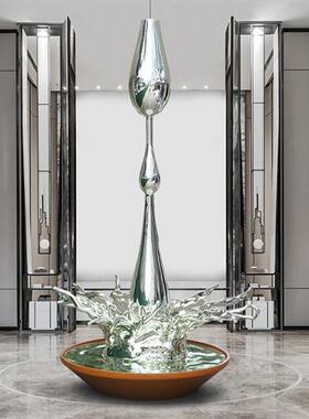 酒店大堂水滴不锈钢大摆件客厅水纹装饰品玻璃钢金属落地雕塑定制