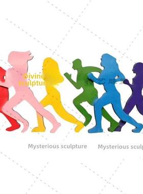 不锈钢运动自行车人物轮廓抽象跑步校园运动自行车公园几何雕塑