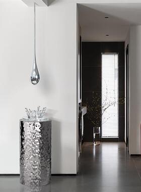 轻奢创意不锈钢银色水滴雕塑酒店售楼处电镀吊装艺术装置