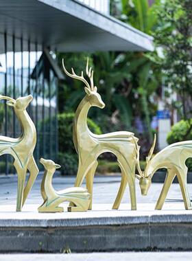 户外抽象几何仿铜梅花鹿玻璃钢雕塑公园林售楼处小区小品白鹿摆件